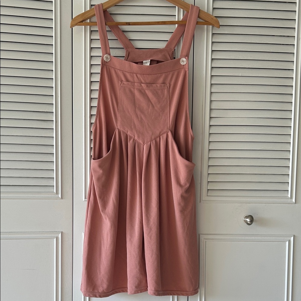 Pink waffle knit overall romper